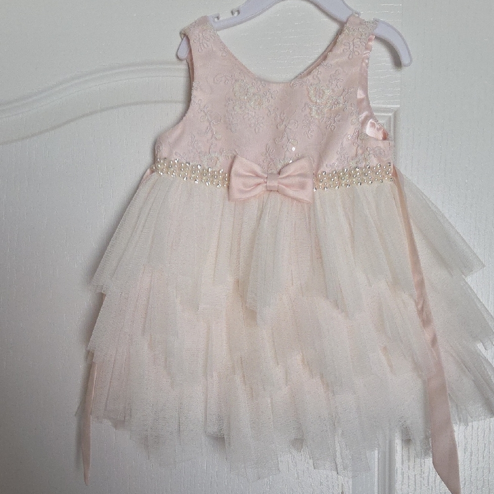 NWOT Pink and Cream Tulle American Princess  Dress with Bow